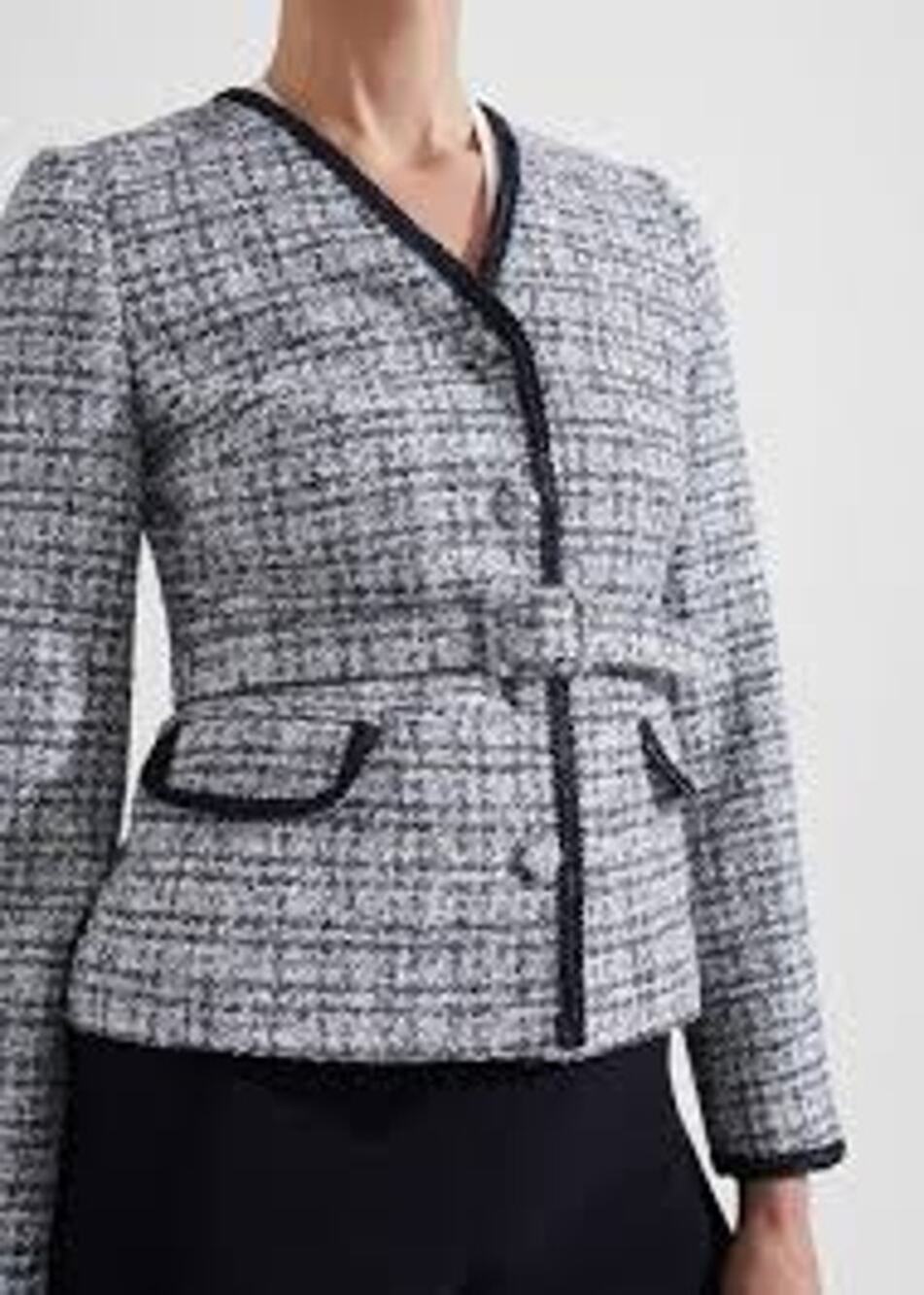 Hobbs London Selena Tweed Peplum Belted Blazer Jacket Blue White Sz 6, NEW